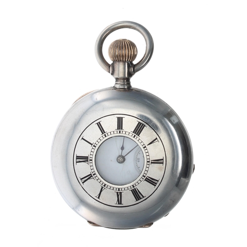 289 - Swiss white metal lever set half hunter pocket watch, the 15 jewel bar movement with compensated bal... 