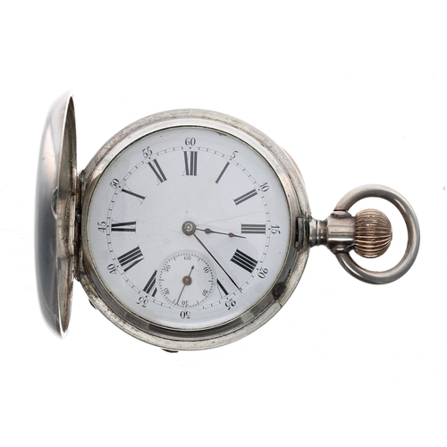 289 - Swiss white metal lever set half hunter pocket watch, the 15 jewel bar movement with compensated bal... 