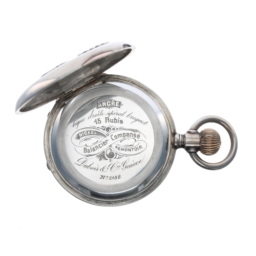 289 - Swiss white metal lever set half hunter pocket watch, the 15 jewel bar movement with compensated bal... 