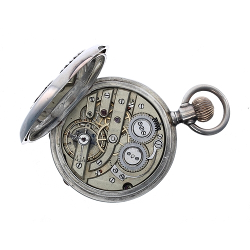 289 - Swiss white metal lever set half hunter pocket watch, the 15 jewel bar movement with compensated bal... 