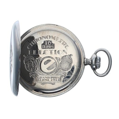 293 - Election 'Chronometre' nickel cased lever pocket watch, signed 16 jewel movement with compensated ba... 