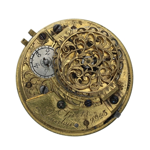 294 - George III silver verge repoussé pair cased pocket watch for repair, London 1793, the fusee movement... 