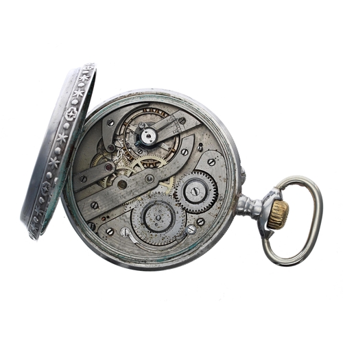 296 - Large Swiss white metal lever pocket watch, 15 jewel bar movement with compensated balance and regul... 