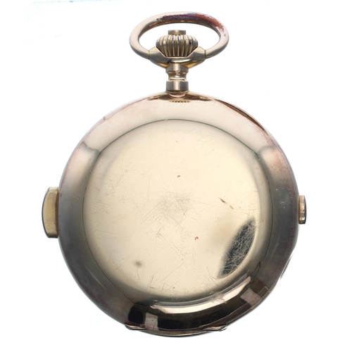 330 - Continental 18ct minute repeating chronograph lever set hunter pocket watch, the gilt movement with ... 