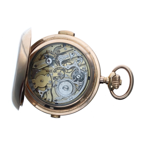 345 - Continental 18ct quarter repeating chronograph calendar lever set hunter pocket watch with moon phas... 