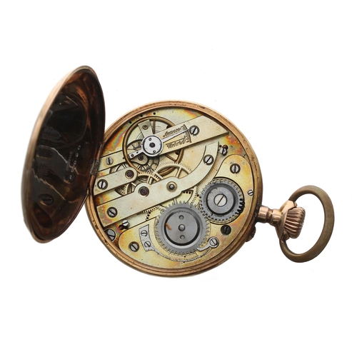 301 - Continental 18ct cylinder pocket watch, 10 jewel gilt frosted bar movement with gilt three arm balan... 