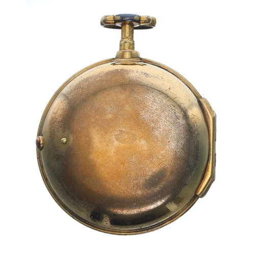 302 - English 18th century gilt metal verge pair cased pocket watch, the fusee movement signed Haley &... 