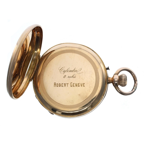 304 - Swiss 18ct cylinder pocket watch, 8 jewel gilt frosted bar movement with gilt three arm balance and ... 