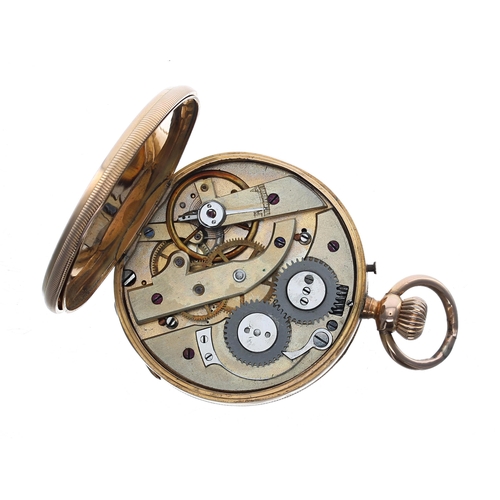 304 - Swiss 18ct cylinder pocket watch, 8 jewel gilt frosted bar movement with gilt three arm balance and ... 