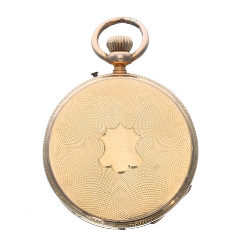 304 - Swiss 18ct cylinder pocket watch, 8 jewel gilt frosted bar movement with gilt three arm balance and ... 