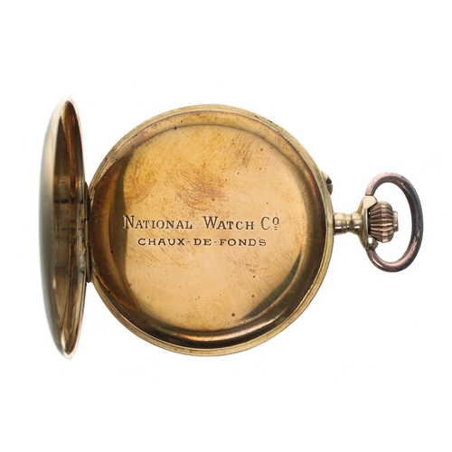 306 - National Watch Co. Swiss 18ct lever hunter pocket watch, gilt movement with compensated balance and ... 