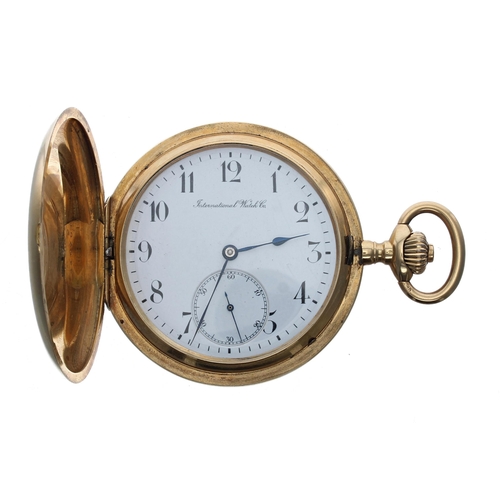 335 - IWC (International Watch Co.) 18ct lever set hunter pocket watch, circa 1908, signed three quarter p... 