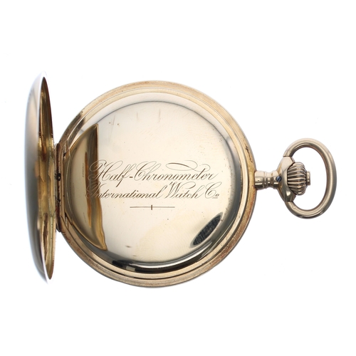 335 - IWC (International Watch Co.) 18ct lever set hunter pocket watch, circa 1908, signed three quarter p... 