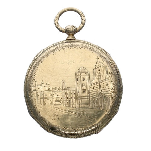 283 - Attractive Swiss engraved 18k duplex dress pocket watch, gilt movement signed Girard et Bornand, a S... 