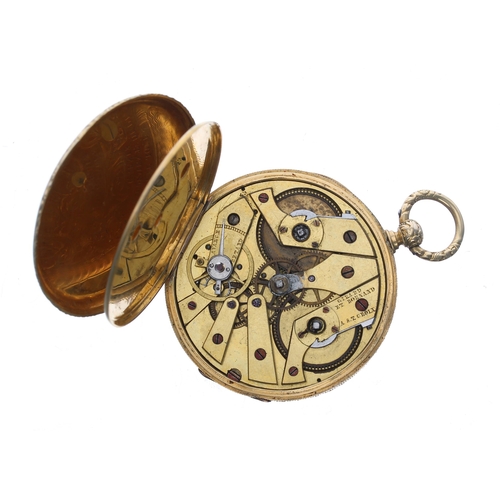 283 - Attractive Swiss engraved 18k duplex dress pocket watch, gilt movement signed Girard et Bornand, a S... 