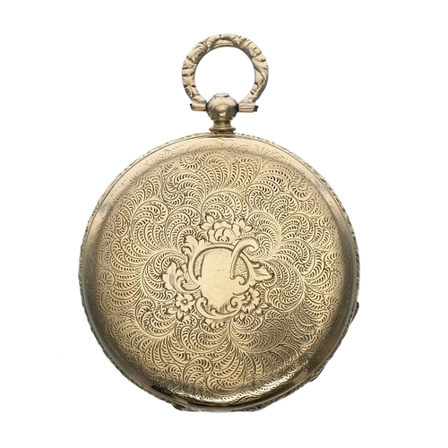 311 - Continental 18k cylinder dress pocket watch, frosted bar movement with gilt three arm balance and re... 