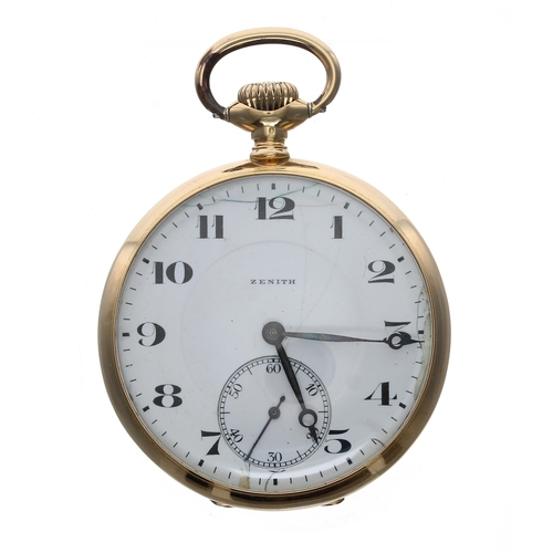 312 - Zenith 18ct lever pocket watch, signed 16 jewel gilt frosted movement, no. 2275187, with compensated... 