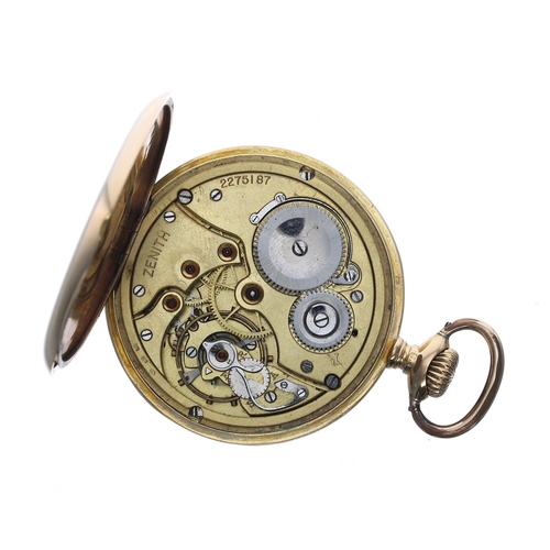 312 - Zenith 18ct lever pocket watch, signed 16 jewel gilt frosted movement, no. 2275187, with compensated... 