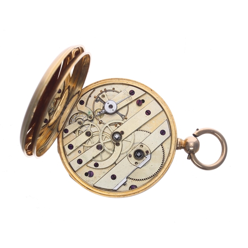 313 - Attractive 18ct lever pocket watch, 15 jewel gilt frosted bar movement with compensated balance and ... 