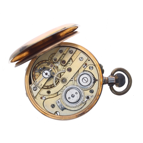 314 - Swiss 18ct half hunter lever pocket watch, 15 jewel gilt frosted bar movement with compensated balan... 