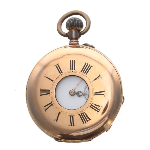 314 - Swiss 18ct half hunter lever pocket watch, 15 jewel gilt frosted bar movement with compensated balan... 