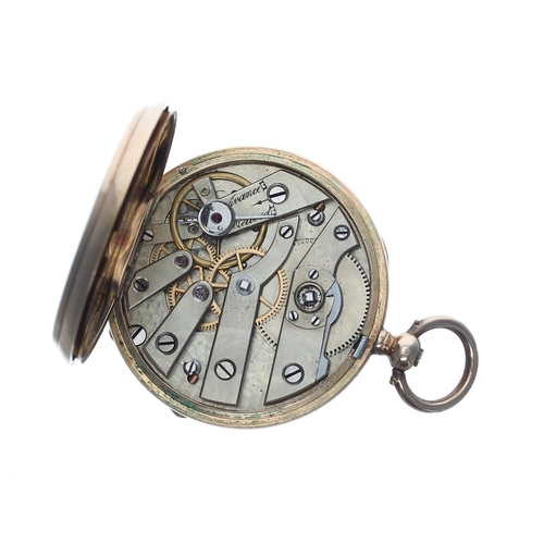 317 - Attractive Swiss 14ct and enamel cylinder fob watch, bar movement with gilt three arm balance and re... 