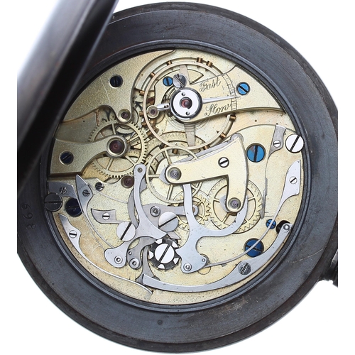 321 - Swiss gunmetal chronograph lever pocket watch, gilt frosted movement with compensated balance and re... 