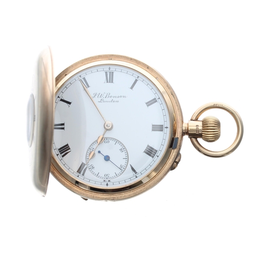 322 - J.W. Benson 'The Bank' 9ct half hunter lever pocket watch, London 1926, signed three quarter plate m... 