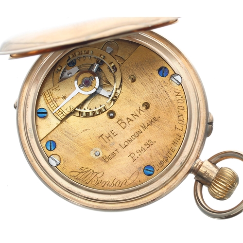 322 - J.W. Benson 'The Bank' 9ct half hunter lever pocket watch, London 1926, signed three quarter plate m... 