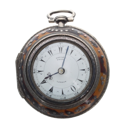 285 - Edward Prior silver and tortoiseshell triple cased verge pocket watch for the Turkish market, London... 