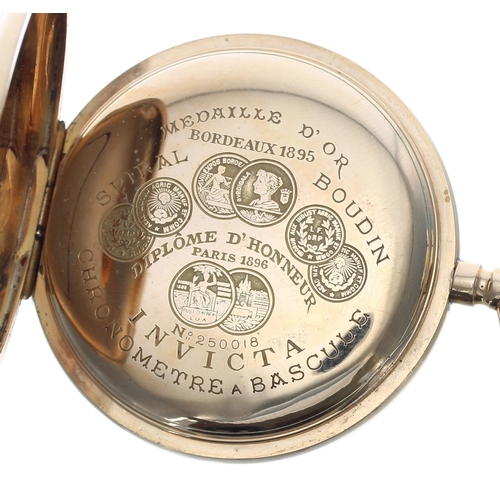 320 - Invicta 18ct 'Chronometre' lever set hunter pocket watch, gilt three quarter plate movement inscribe... 