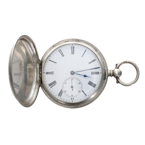 336 - Silver lever hunter pocket watch, three quarter plate movement with compensated balance and regulato... 