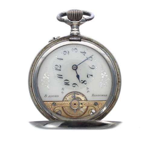 337 - Hebdomas 8-day nickel cased pocket watch, the dial with Arabic numerals and visible balance, within ... 