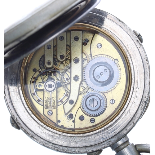 344 - Goliath calendar nickel cased lever pocket watch, the gilt frosted bar movement with compensated bal... 