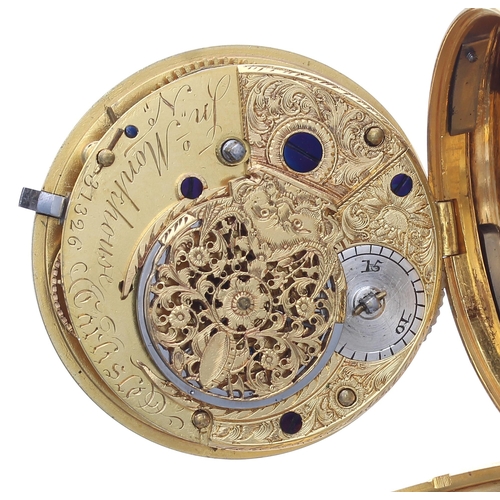 342 - Late 18th/19th century English gilt metal verge pocket watch, the fusee movement signed Jn'o Monkhou... 