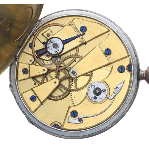 326 - Continental silver ultra-thin cylinder pocket watch, Lepine style gilt movement, silver engine turne... 