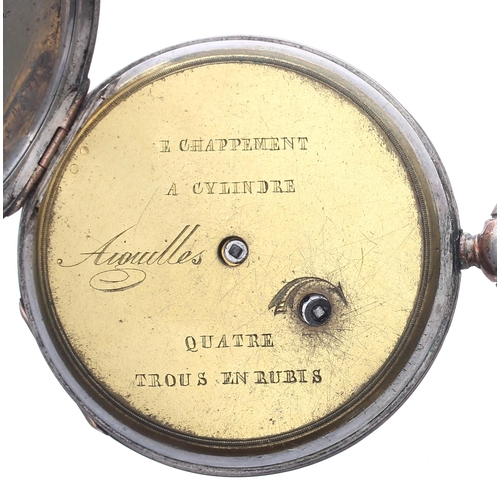 326 - Continental silver ultra-thin cylinder pocket watch, Lepine style gilt movement, silver engine turne... 