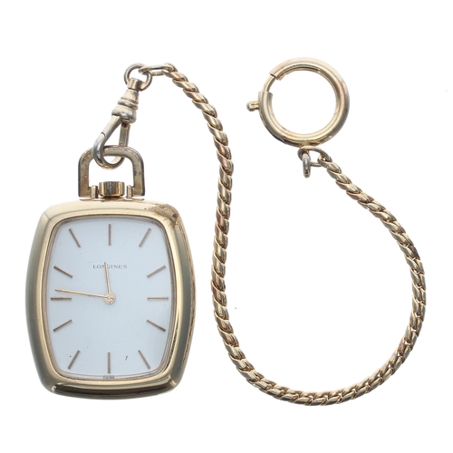 351 - Longines gold plated dress fob watch, cal. 18L 17 jewel unadjusted movement, signed dial with applie... 