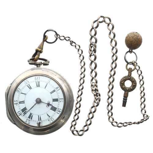 353 - English 18th century silver pair cased verge pocket watch, London 1763, the fusee movement signed Ri... 