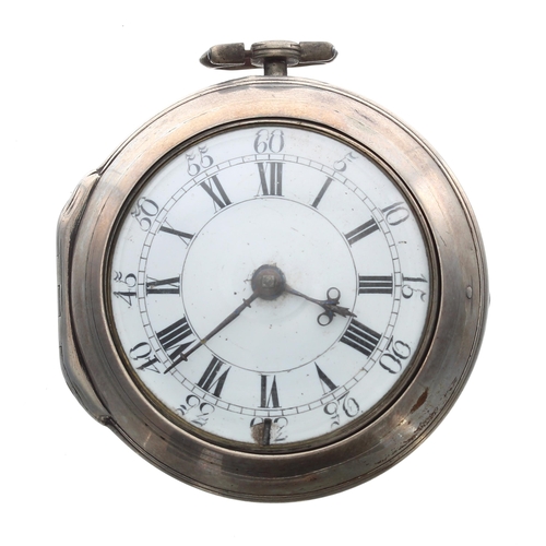 353 - English 18th century silver pair cased verge pocket watch, London 1763, the fusee movement signed Ri... 