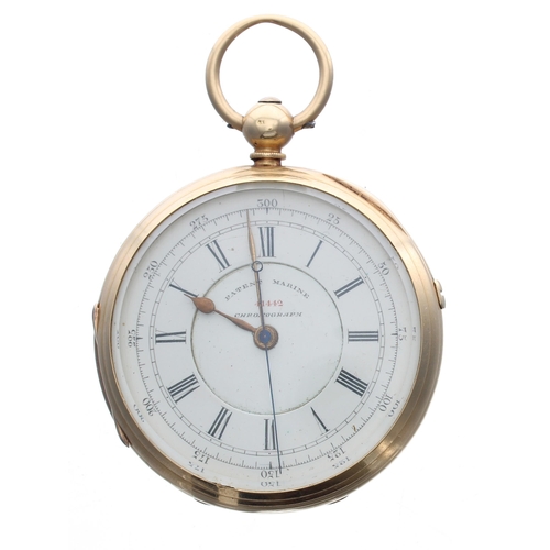 280 - Patent Marine Chronograph Centre Seconds 18ct lever pocket watch, Chester 1878, full plate movement ... 