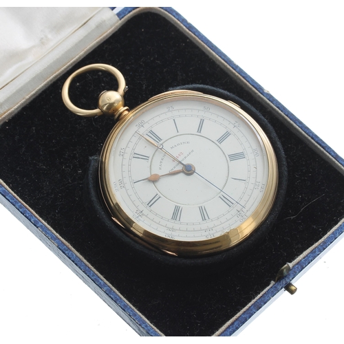 280 - Patent Marine Chronograph Centre Seconds 18ct lever pocket watch, Chester 1878, full plate movement ... 