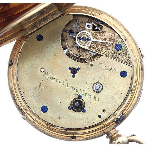 280 - Patent Marine Chronograph Centre Seconds 18ct lever pocket watch, Chester 1878, full plate movement ... 