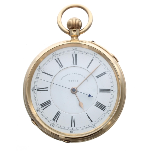 355 - Victorian 18ct Centre Seconds Chronograph lever pocket watch, London 1887, the gilt three quarter pl... 