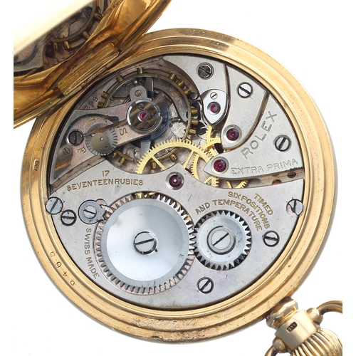 315 - Rolex 18ct lever half hunter pocket watch, Birmingham 1927, Rolex Extra Prima 17 jewel timed six pos... 