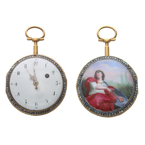 357 - Attractive 19th century Continental gilt metal and enamel verge pocket watch, unsigned gilt fusee mo... 