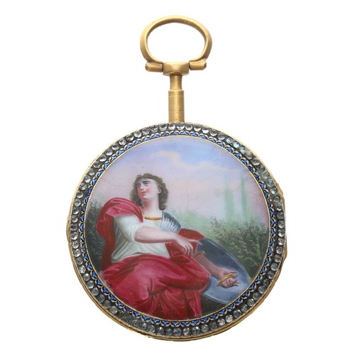 357 - Attractive 19th century Continental gilt metal and enamel verge pocket watch, unsigned gilt fusee mo... 