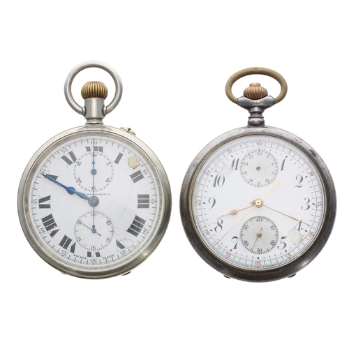 368 - West End Watch Co. centre seconds chronograph nickel cased lever pocket watch, signed movement, sign... 