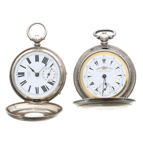 370 - Silver (0.900) lever half hunter pocket watch, the movement stamped 'M&E D' (Marc & Emmanuel... 