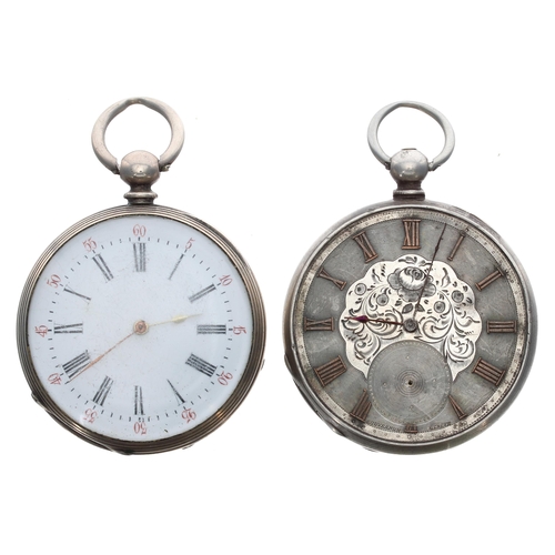 372 - Two Continental white metal cylinder pocket watches, 48mm and 47mm (one at fault)